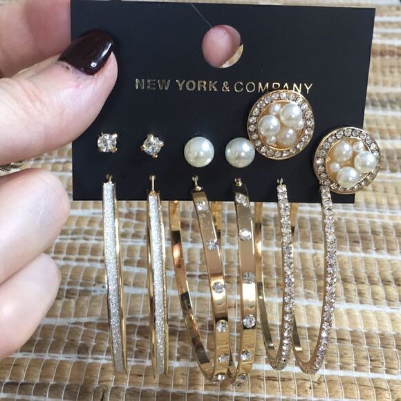 NWT NY&C 6 pair in 1 hoops and posts- gold tone - Picture 1 of 2